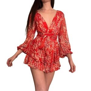 Red floral Animari flowy romper new with tags